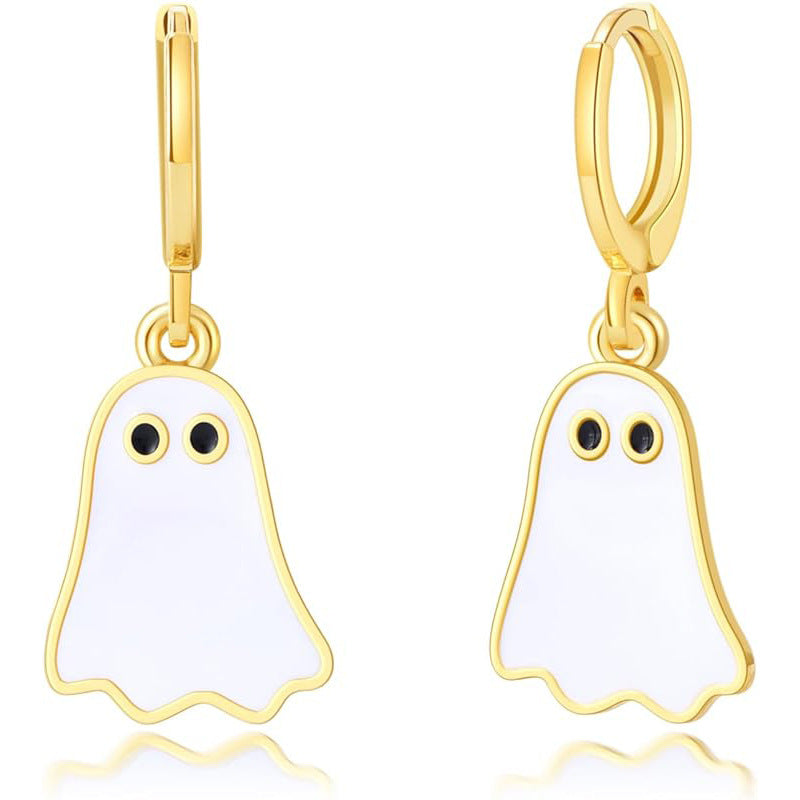 Halloween Ghost Ohrringe – Süße Huggie Hoop Ohrringe in Gold & Weiß